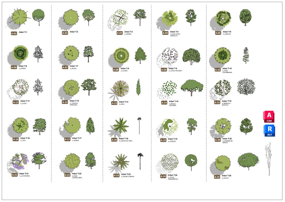 SET 04 – Revit (2023) & Autocad 2D Trees Pack – 26 Architectural Trees ...