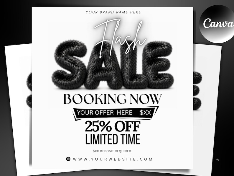 Flash Sale Flyer Template, Summer Booking Digital Flyers, Beauty Flyer, DIY Canva Template, Wig Hair Lash Nails Makeup Flyer, Editable