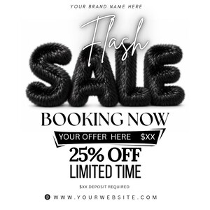 Flash Sale Flyer Template, Summer Booking Digital Flyers, Beauty Flyer, DIY Canva Template, Wig Hair Lash Nails Makeup Flyer, Editable