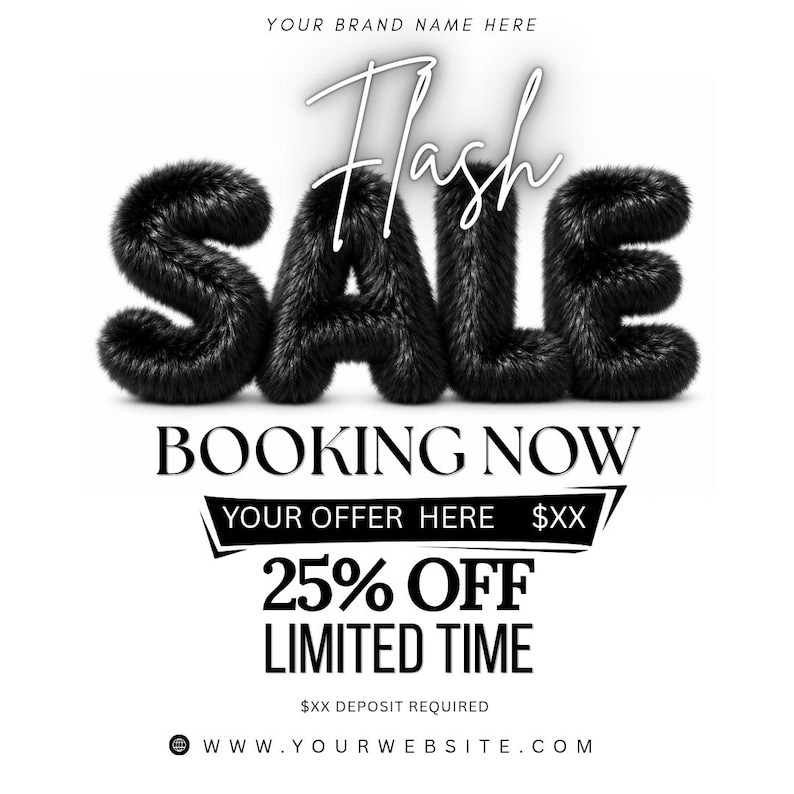 Flash Sale Flyer Template, Summer Booking Digital Flyers, Beauty Flyer, DIY Canva Template, Wig Hair Lash Nails Makeup Flyer, Editable