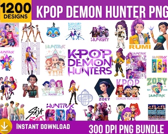 1200 K-Pop Dämonenjäger PNG Bundle, Huntrix Anime PNG, SVG, Kpop Shirt Design, Mädchen Abendessen Png, Saja Jungen Mädchen Bands Png, Huntrix Fans Png