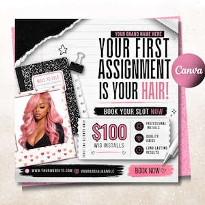 Back to School Salon Booking Flyer, Editable DIY Canva Template for Hairs, Nails Tech, Lashes, Wig Install, Mua School Opening sale Flyers