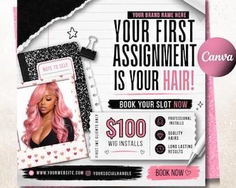Back to School Salon Booking Flyer, Editable DIY Canva Template for Hairs, Nails Tech, Lashes, Wig Install, Mua School Opening sale Flyers