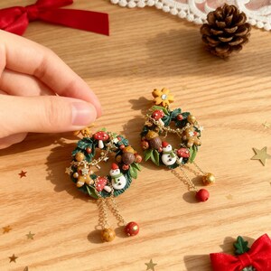 Handmade Christmas Clay Earrings: 925 Silver Needle Statement Jewelry image 5