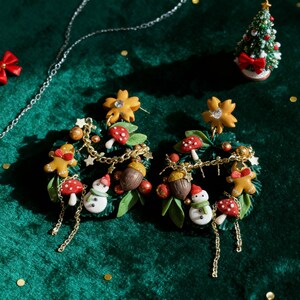 Handmade Christmas Clay Earrings: 925 Silver Needle Statement Jewelry image 6