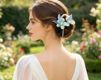 Peineta de flores de seda para bodas, hecha a mano, color personalizado, accesorio para el cabello con borlas de estilo vintage para novias, adorno floral para recogidos.