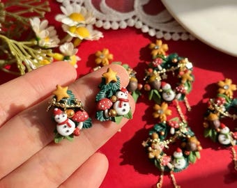 Handmade Christmas Clay Earrings: Mismatched Earrings,with 925 Silver Needle