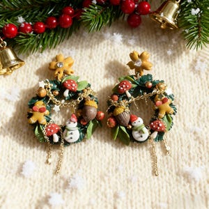 Handmade Christmas Clay Earrings: 925 Silver Needle Statement Jewelry image 4
