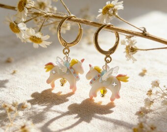 Handmade Clay unicorn Earrings, Colorful Horse Jewelry