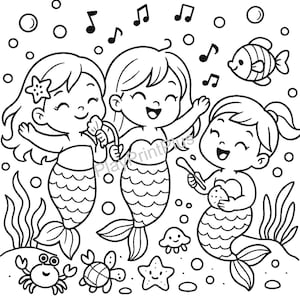 Cute Mermaid Coloring Page for Kids | Printable Ocean Underwater Activity | Instant Download PDF