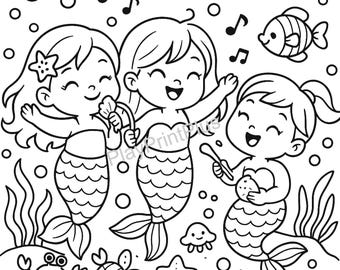 Cute Mermaid Coloring Page for Kids | Printable Ocean Underwater Activity | Instant Download PDF