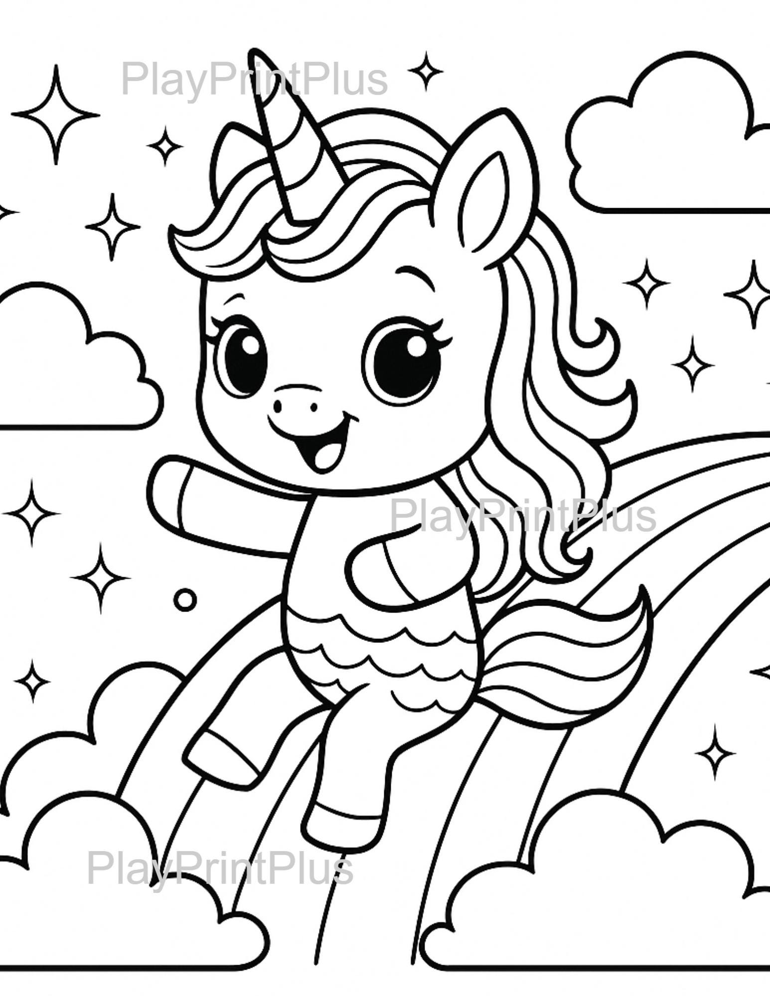 Cute Unicorn Coloring Pages for Kids | Kawaii Printable Activity Sheets ...