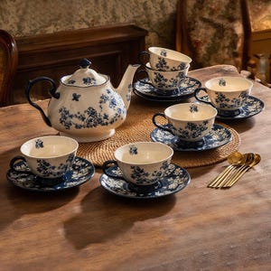 Exquisite Retro Ceramic Tea Set, Ceramic Coffee Cup Saucer Set, British Style Afternoon Tea Set, Teapot With Tea Set, Housewarming Gift