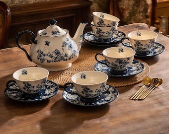Prachtige retro keramische theeset, keramische koffiekop schotelset, afternoonteaset in Britse stijl, theepot met theeset, housewarmingcadeau