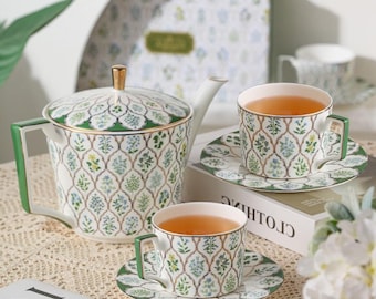 Europese keramische theeset, koffiepotset, kopjes en schotels afternoontea, elegante keramische koffieset - housewarming of huwelijkscadeau
