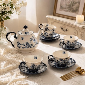Prachtige retro keramische theeset, keramische koffiekop schotelset, afternoonteaset in Britse stijl, theepot met theeset, housewarmingcadeau