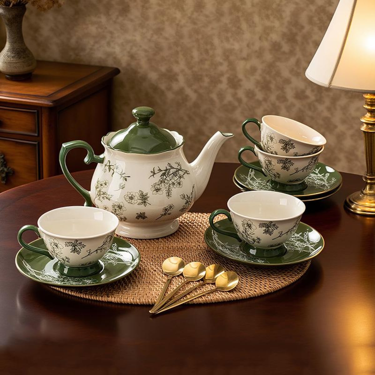 Green Vintage Porcelain Tea Set, Ceramic Teapot Cup Saucer Set, Floral Coffee Set, Afternoon Tea Set, Gift for Tea or Coffee Lovers - Etsy