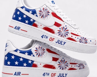 Personalized 4th of July Air Force 1 Sneakers, Custom Patriotic American Flag Shoes