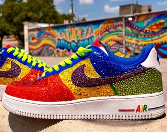 Pride Inspired Colorful Rhinestone Shoes - Rainbow Gemstone Custom Hand-Painted Sneakers