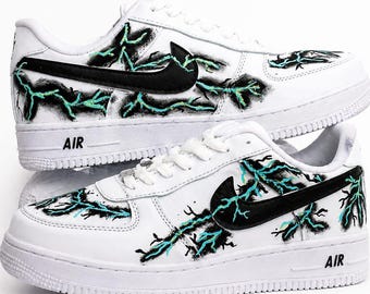 Hand Painted Custom Air Force 1 Lightning Sneakers – Personalized Thunder Shoes