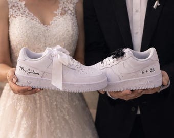 Custom Air Force 1 Wedding Couple Sneakers - Personalized Bride & Groom Shoes