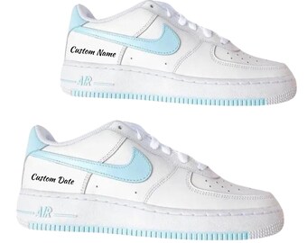 Baby Blue Custom Air Force 1 Sneakers / Hand Painted Light Blue Shoes