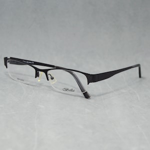 Vintage semi rimless Eyeglasses Bella 2053 C3 Germany. Narrow Square. Man woman Unisex reading eyewear. Available RX lenses. Black. 00s.