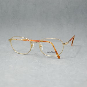 Vintage Eyeglasses Marco Zanetti Spain 00s. New old stock Eyewear. Unisex. Gold. Available with Rx custom lenses. Readind glasses. Square.