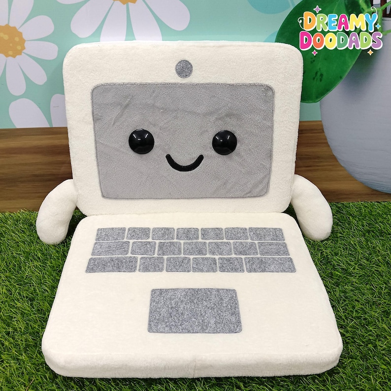 Lappyboo kawaii laptop plush toy – cute computer plushie for office decor, tech lover gift, programmer present, and geeky desk accessory.