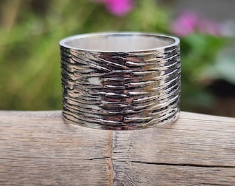 Rustic Textured Silver Band Ring | Boho Unisex Statement Ring