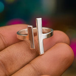 Sterling Silver Adjustable Bar Ring | Minimalist Geometric Modern Jewelry