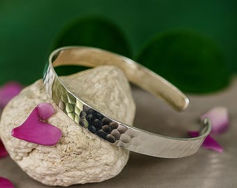 Hammered Sterling Silver Cuff Bracelet – Adjustable Unisex Bangle