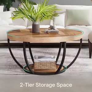 Handmade Japandi Wood Coffee Table: Modern Round Sofa Table