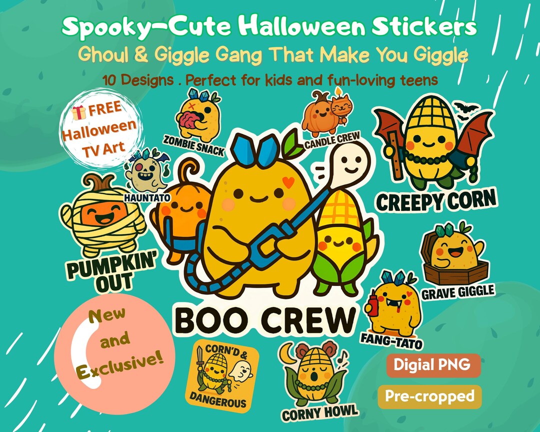 Ghoul & Giggle Gang Stickers | Cute Halloween Digital PNG Clipart ...