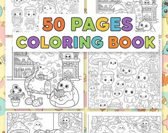50 Spooky Cute Creatures Coloring Pages | Coco Wyo Style Halloween Kawaii Coloring Book, Cute Creepy Printable PDF, kids and adults activity