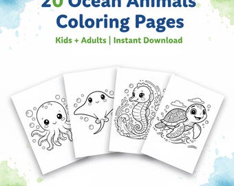 Kawaii zeedieren kleurplaten, Ocean Life clipart png, zeeleven pdf, zeedierenafdrukken, kleurplaten voor kinderen, schattige oceaandieren