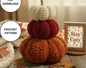 Patrón de calabaza de cosecha acogedora con tutorial ilustrado / calabaza amigurumi, decoración fácil de otoño, calabaza de crochet en PDF, casa de campo rústica, hilo de felpa