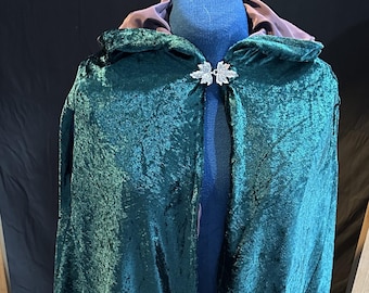 Full length emerald green crushed velvet cloak