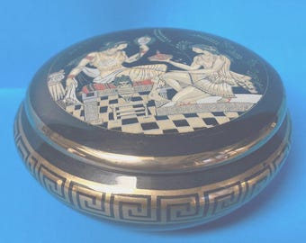 Vintage trinket box from Greece, 24 k gold design