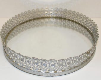Hollywood Regency Silver Oval Glassed Tray