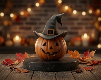 STL citrouille Jack O Lantern | Modèle d'impression 3D de chapeau de sorcière d'Halloween | Téléchargement numérique 3MF