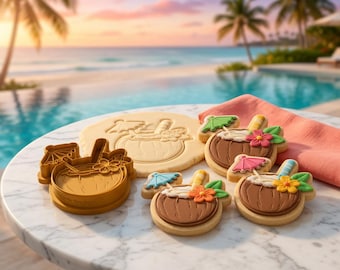 à l'emporte-pièce pour boisson tropicale à la noix de coco | Fichier STL Summer Beach Baking (téléchargement 3 MF)