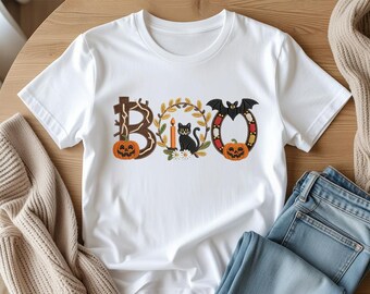BOO Wreath Halloween Embroidery Design - Festive Fall Machine Embroidery File
