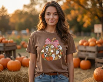 Diseño de bordado de calabaza para niña – Fantasmas de otoño de Halloween, lazo (archivo digital)