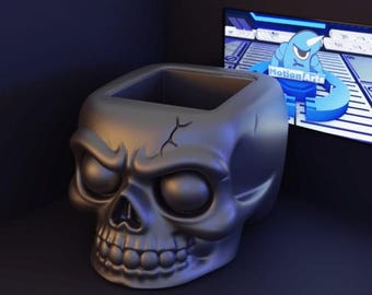 Modelo 3D de contenedor con forma de calavera / Maceta gótica con forma de calavera (archivo STL) / Descarga para impresora 3D / Decoración de escritorio
