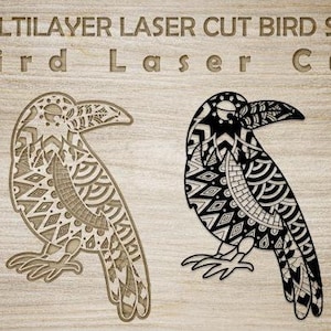 Flerskiktad Raven Mandala SVG – Zen Tangle laserskuren fågelfil (digital nedladdning)