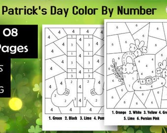 Colorea por números para el Día de San Patricio: paquete de actividades imprimibles de 8 páginas