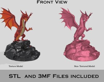 Fantasy Dragon 3D Print Model STL 3MF | Textured & Non-Textured | Wings Spread Pose | Digital Download