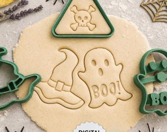 Juego de archivos STL para cortadores de galletas de Halloween / Calavera, fantasma, bruja, bota / Descarga digital para impresión 3D STL 3MF