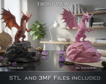 Fantasy Dragon 3D Print Model STL 3MF | Textured & Non-Textured | Wings Spread Pose | Digital Download